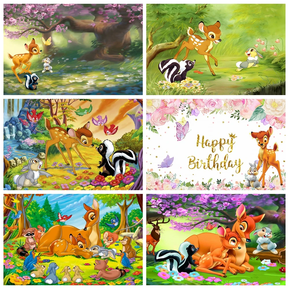 

Disney Forest Animal Scenery Photo Backgrounds Bambi Rabbit Deer Baby Shower Birthday Party Decorative Photography Backgrounds