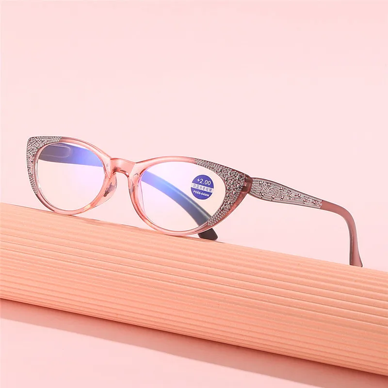 Cat's Eye Reading Glasses Fashionable Women's Reading Glasses Diamond Embedded Spring Reading Mirror