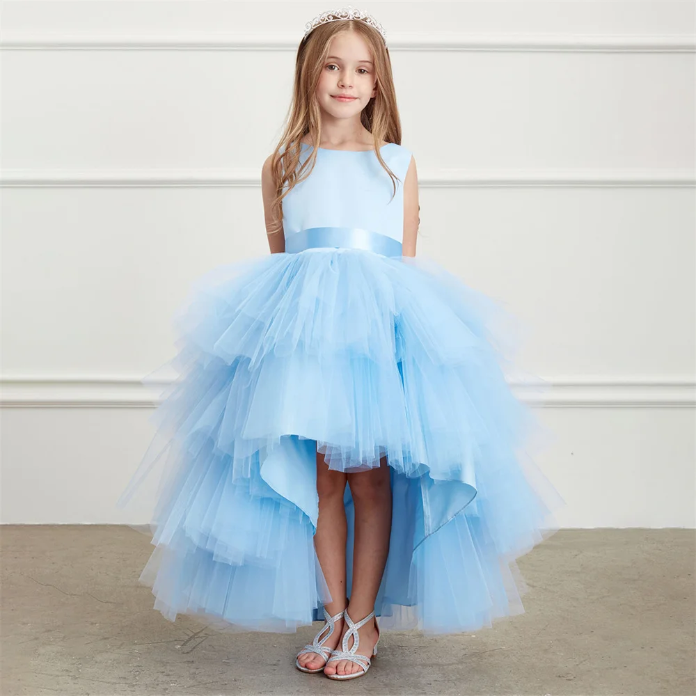 

Pleat Elegant Full Ball Communion Dress O Neck Sleeveless Luxury Knee Length Formal Classic Style Flower Girl Gown New 2024