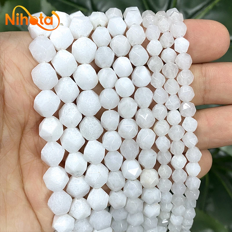 Natural Stone Faceted Porcelain White Jaspers Loose Beads DIY Bracelets Rings for Fashion Jewelry Making 6/8/10mm 14