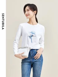 SENTUBILA Spring Cotton 100% T-shirt O-neck Pullover Long Sleeve Tops 2024 Fashion Simple Basic Tshirt Tees for Woman 133T50928