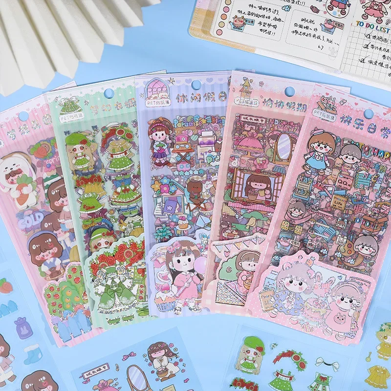 6pcs/pack DIY pattern Decorative Stationery Stickers Creative ledger sticker set PET waterproof material Scrapbooking Stickers