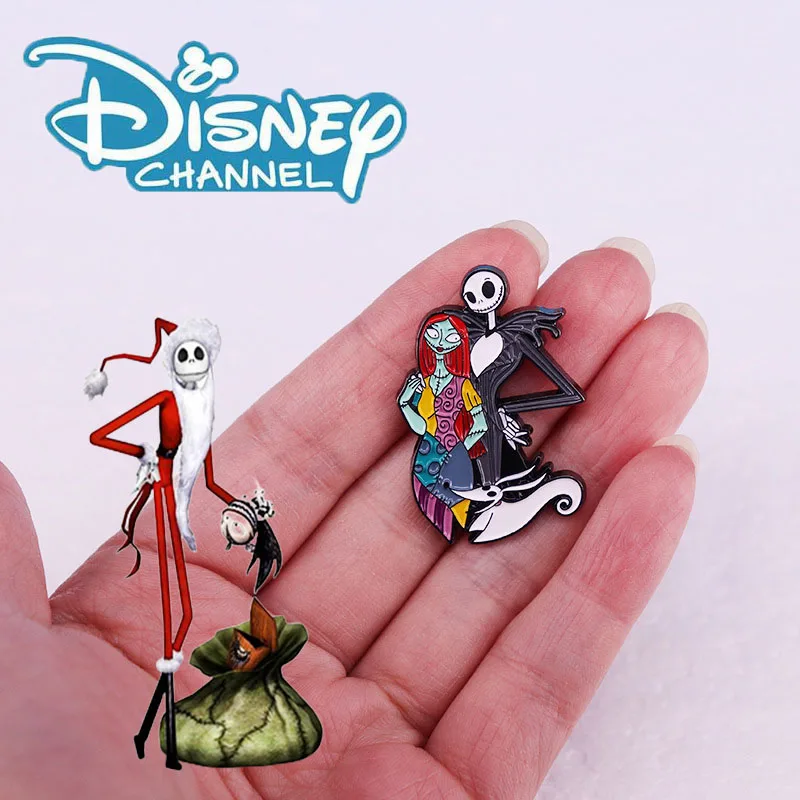 Disney Christmas Eve Fright Metal Creative Brooch Fantasy Film Featuring Jack Skeleton and Miss Doll Sally Badge Accessories