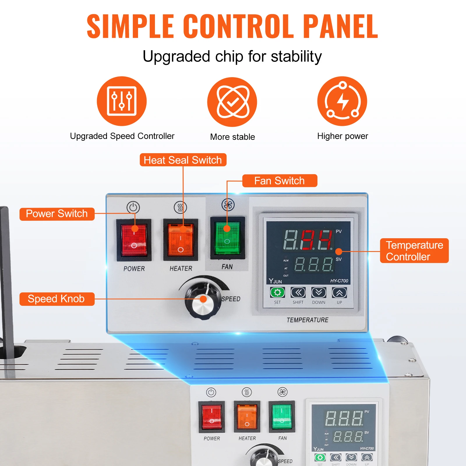 SucceBuy Sigillatrice verticale per sigillatrice continua a fascia per sacchetti con controllo digitale della temperatura per pellicole per sacchetti di plastica da 0,02-0,8 mm