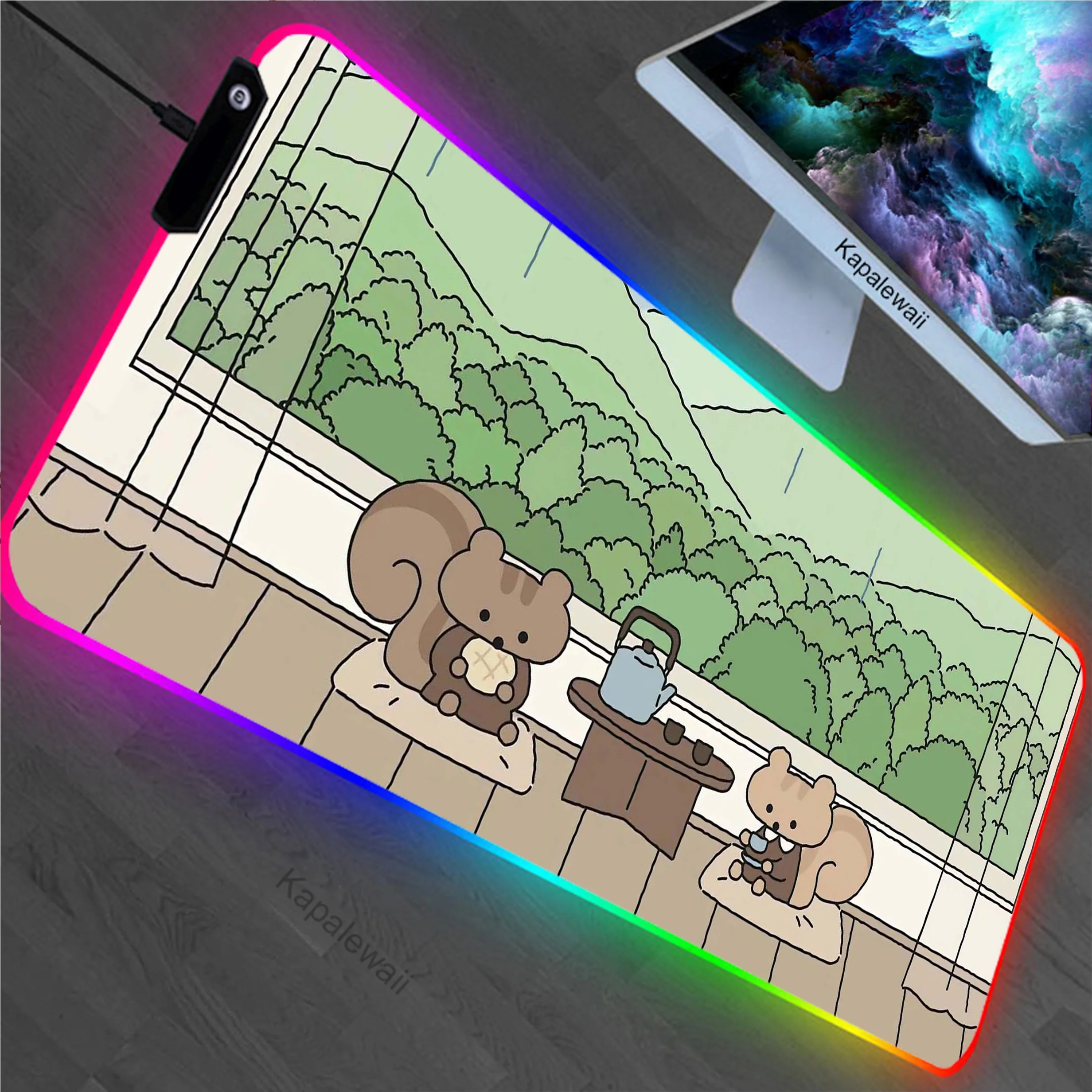 Cat Plant RGB Extended Mouse Pad Office Mousepad Gaming Speed Keyboard Pads Locking Edge Table Carpet Computer Gamer Desk Mat