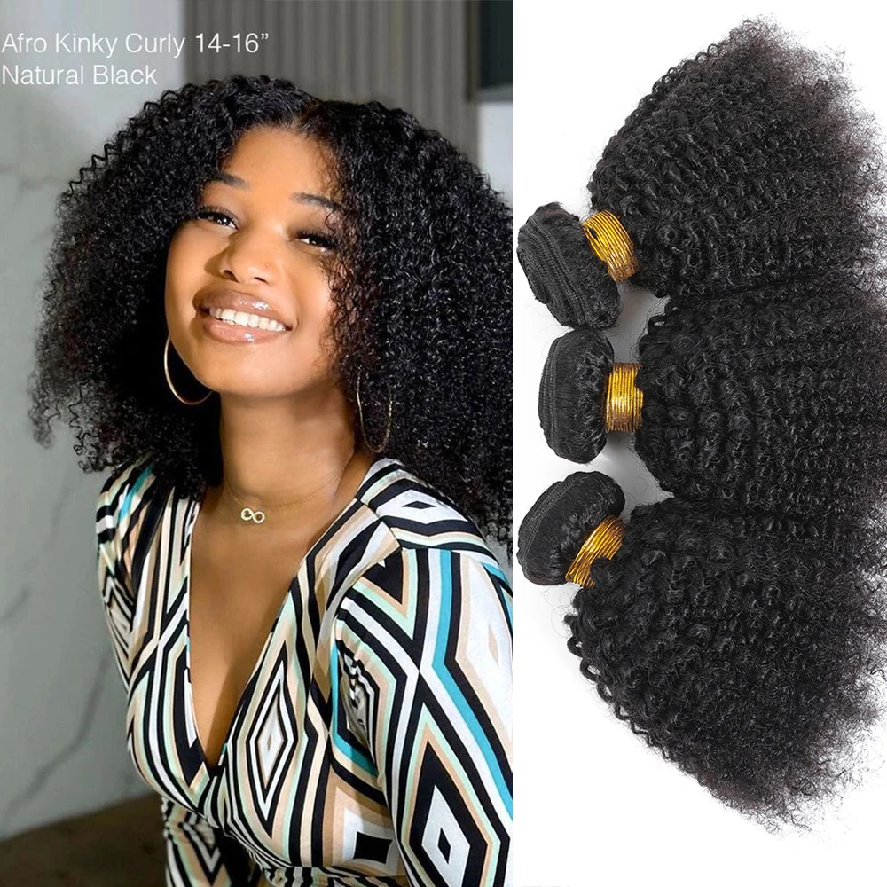 Raw Indian Afro Kinky Curly Human Hair Bundles 4B 4C Natural Virgin Curly 100% Soft Human Hair Weave Bundle Hair Extension Weft