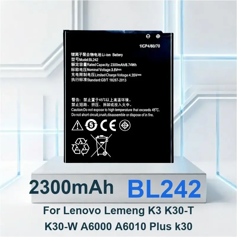 BL242 Mobile Phone Battery For Lenovo A6000 A6010 Plus K3 k30 Lemeng K3 K30-T K30-W 2300mAh High Quality
