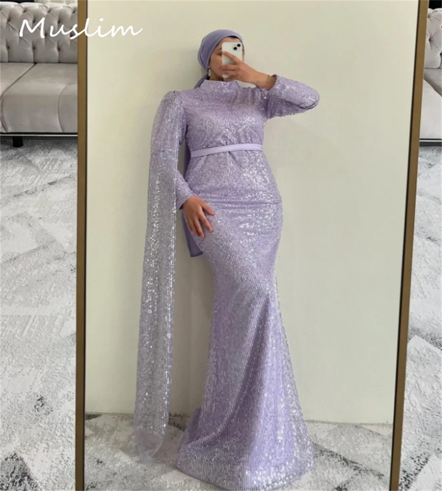 

Glitter Arabian Abaya Evening Dress Sequin Mermaid Prom Dresses 2025 Long Sleeve Plus Size Dubai Birthday Formal PartyCustomized