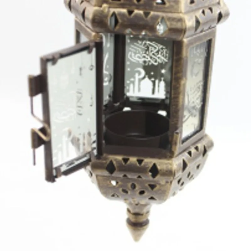 Spot European wrought iron hanging candle holder ornament glass cross-border hotel wedding Morocco decorative wind lamp candle h
