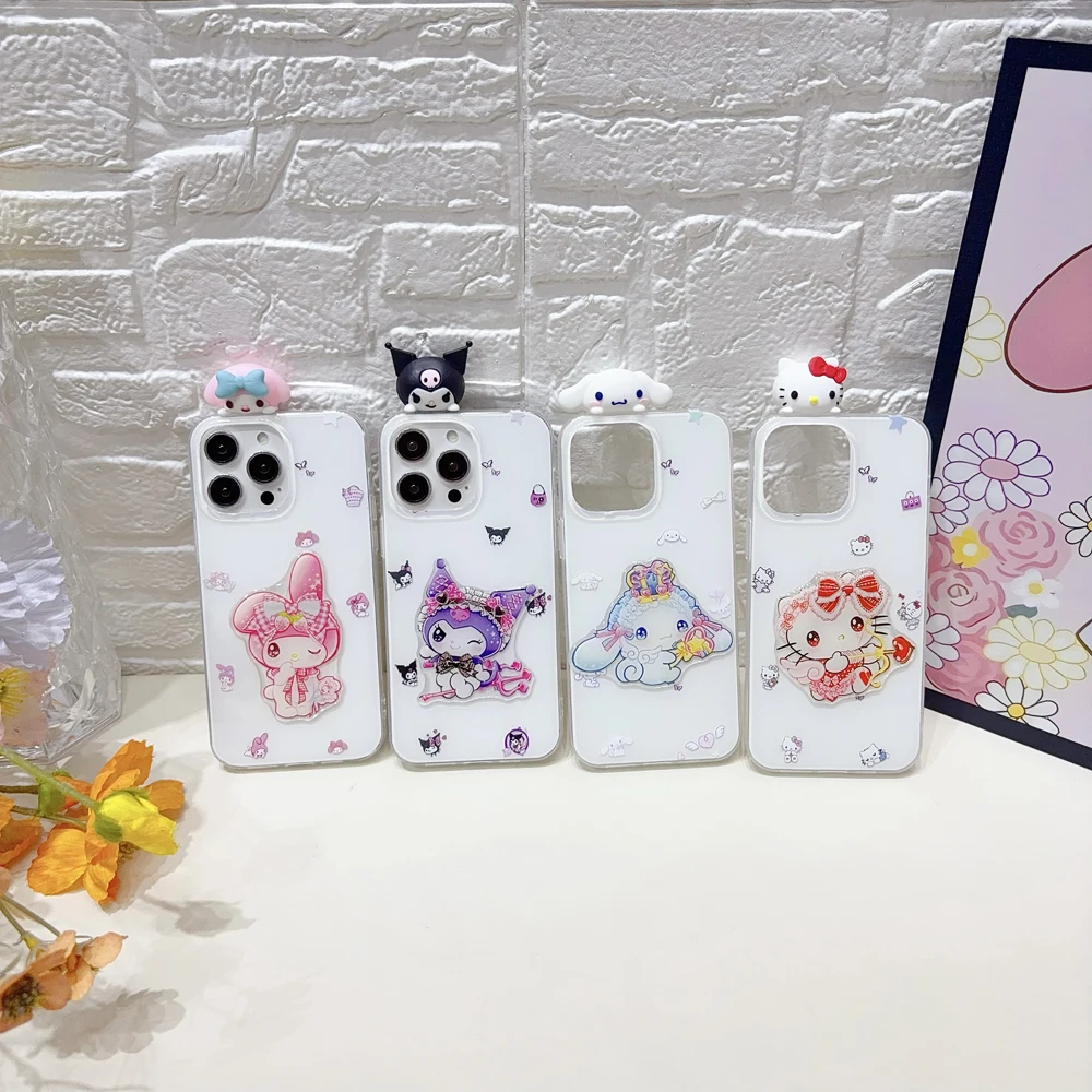For Samsung Galaxy S10 S20 S21 S22 S23 S24 S25 S26 Plus Ultra FE Note 9 20 Acrylic Sticker Cupid Hello Kitty IMD Cream Case