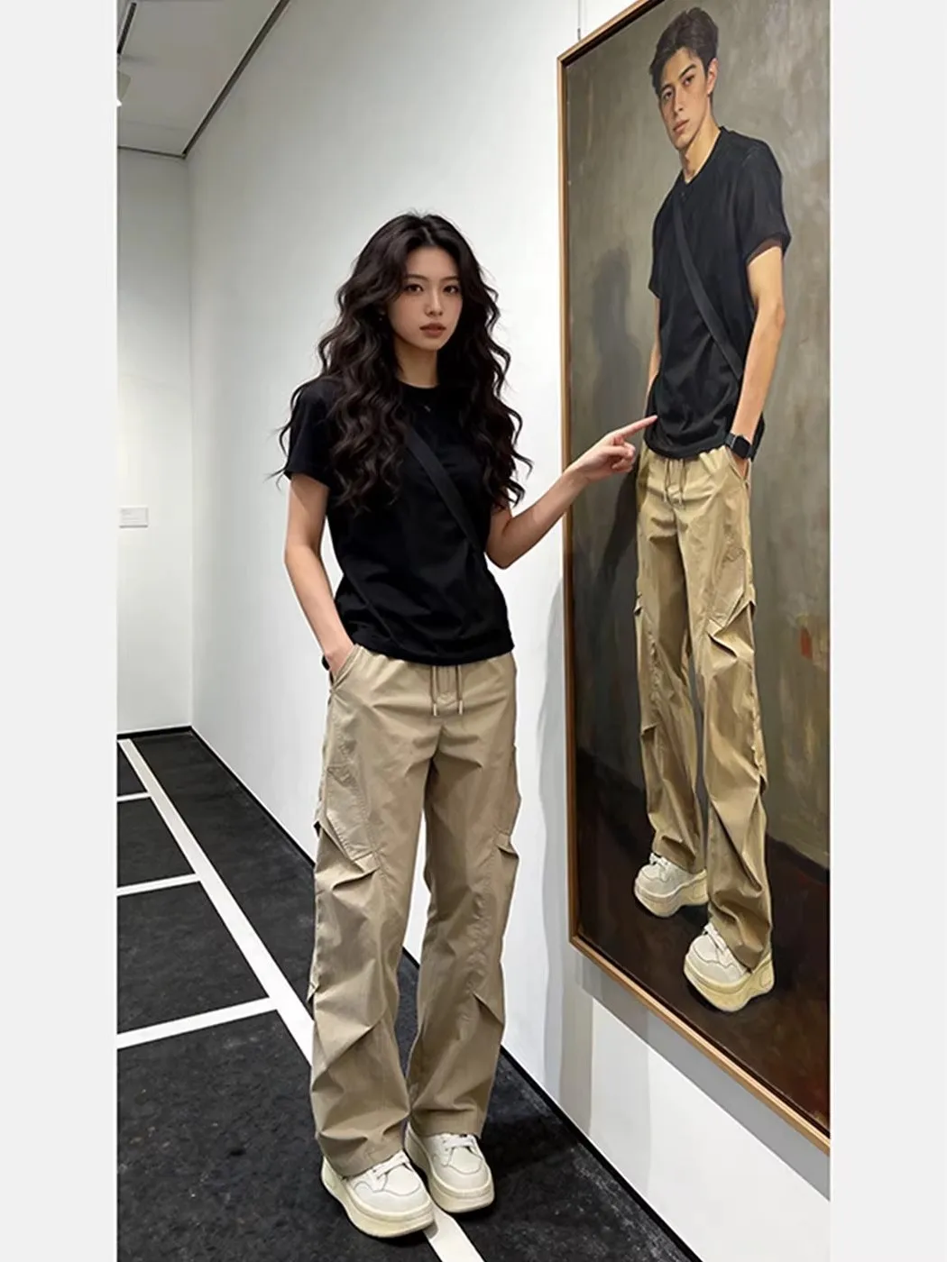 Khaki Spring Summer Thin American Outdoor Workwear Casual Straight Leggings Men's Women's New Folded Sensation Loose Fit Set - view 2