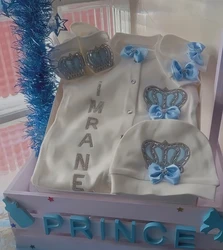 Make Your Baby Boy's Bedtime Special with Our Personalized Blue and White Baby Boy Bedding Set Crown Jewelry Romper Set