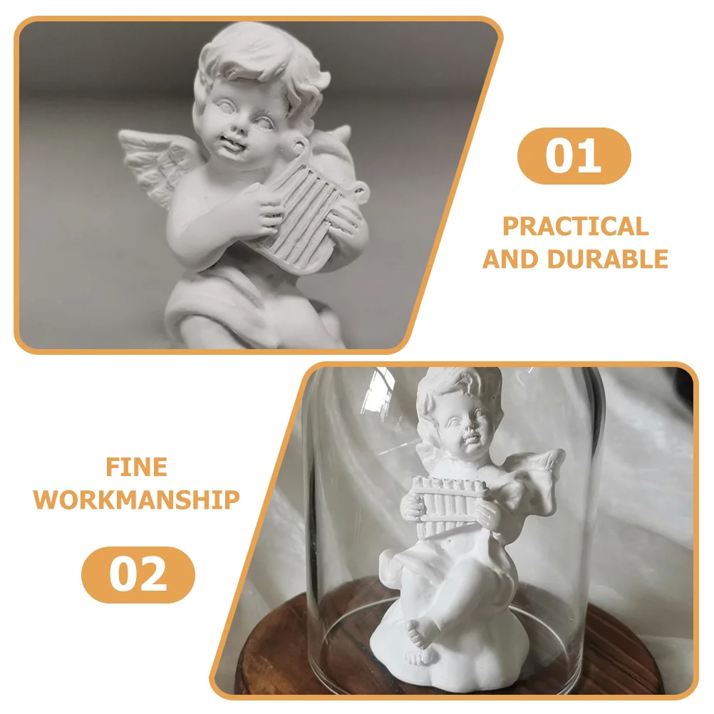 2 Pcs Musical Cherub Sculpture Tabletop Decoration Little Angel Statues Baby