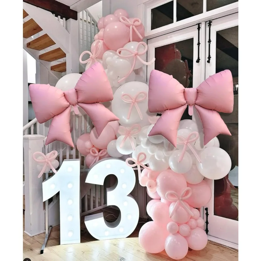 2PCS Pink Bow Balloons Coquette Birthday Decorations Party Decor for Women