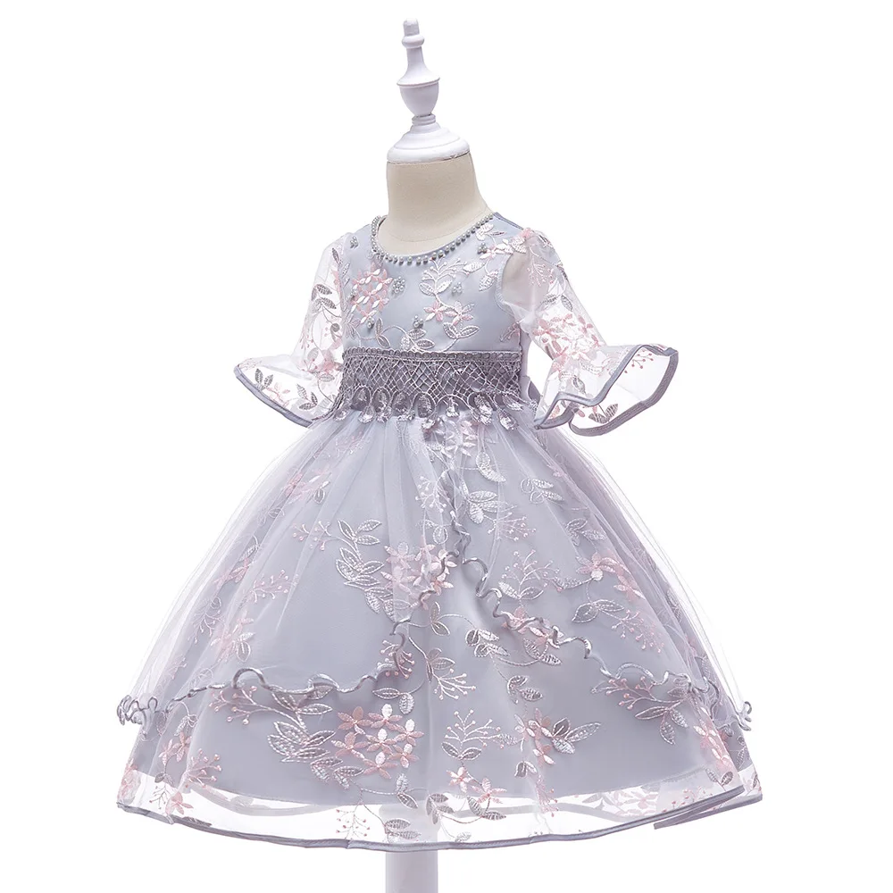 Hot Sale Character Princess Cosplay Embroidery Grey Pink Princess Dress Costume Halloween Kid Girl