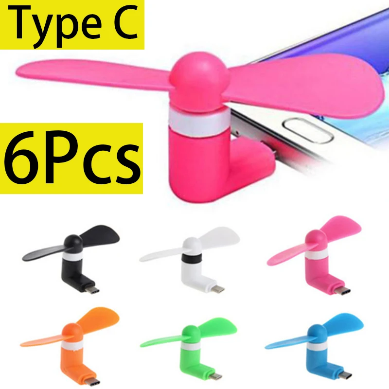 

6Pcs USB Type C Fans Portable 3 In 1 Mini Cooler Cellphone Fan For Android Phone Cooling Mobile Summer USB Fans