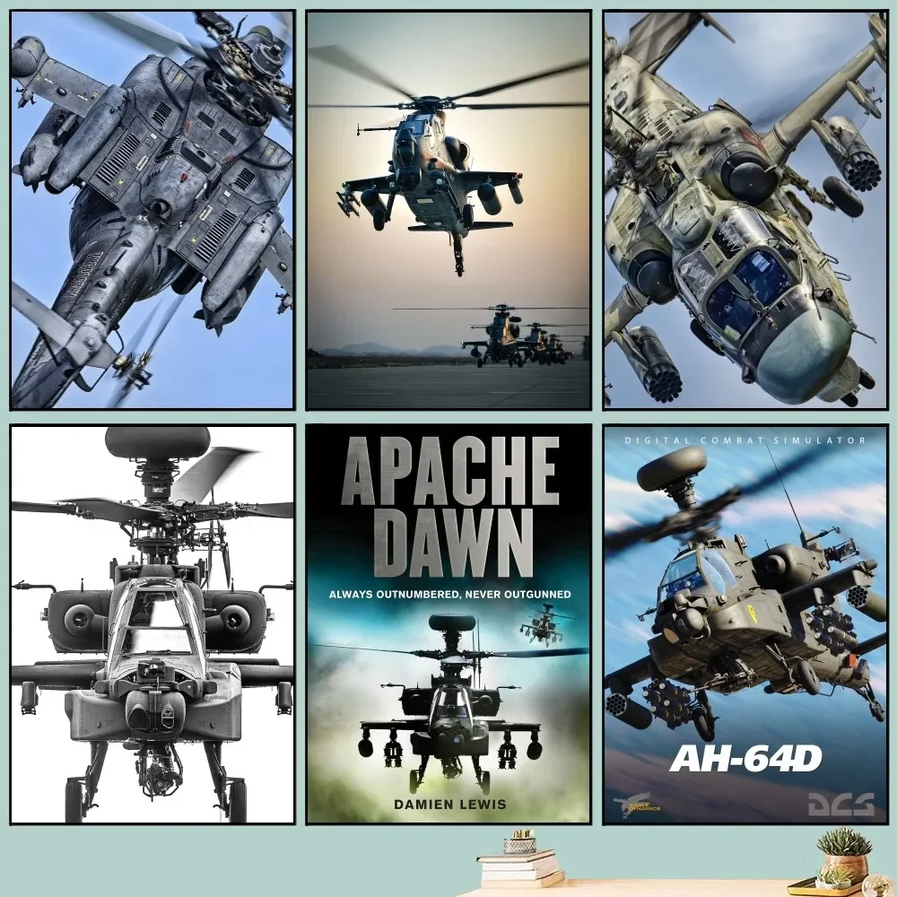 AH-64E Apache Helicopter Poster DIY Vintage Movie Poster Wall Art Painting Study Stickers Small Szie Wall Painting