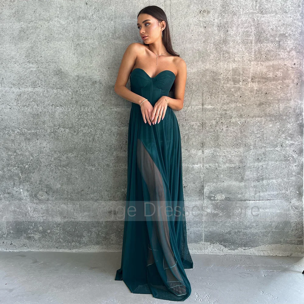 Hunter Green Formal Dresses for Women 2024 Sweetheart Column Evening Gowns Long Spandex Tulle Sleeveless Simple Prom Dress 2024