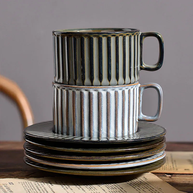 Classical Retro Style Ceramics Coffee Cup with Saucer Spoon One set Home Office Cafe Coffeeware Hot Drinks Milk Tea Mug Cup