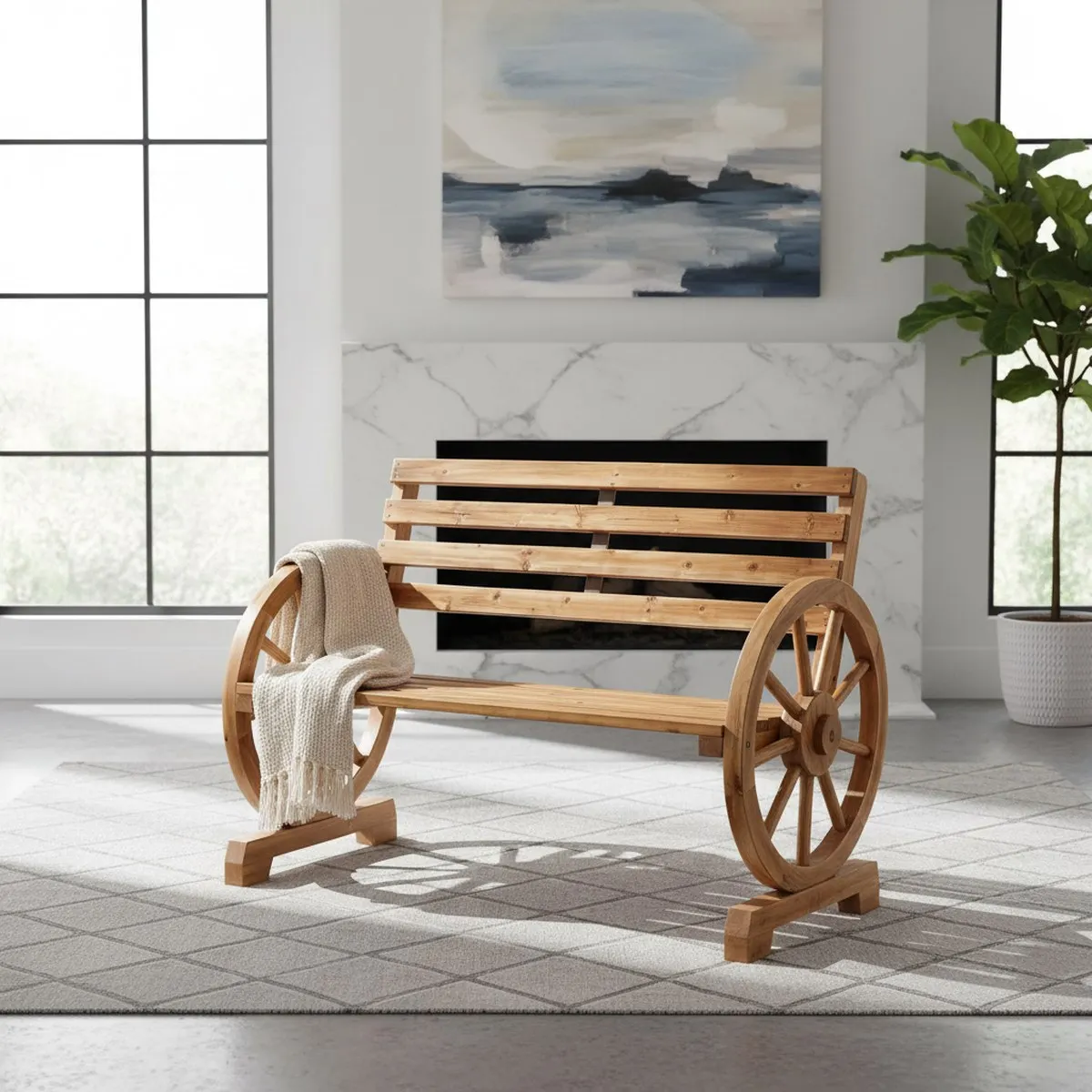 Outdoor Wood Bench 41 inch 2 Person Carbonized Fir Patio Porch Seating