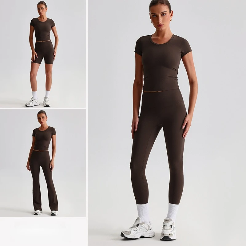 

2PCS Women Yoga Set Workout Outfit High Waist Leggings + T-shirt Fitness Sportswear Gym Tracksuit Athletic Training Clothes