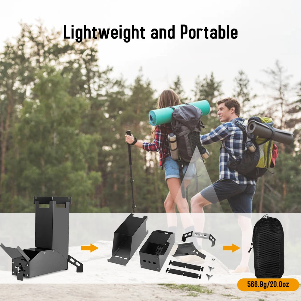 Lixada Outdoor Collapsible Wood Burning Stainless Steel Rocket Stove Backpacking Outdoor Camping Tent Stove Outdoor Furnace