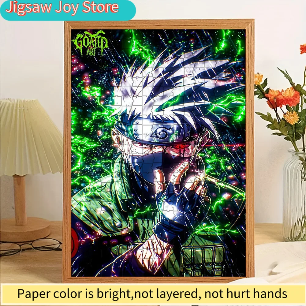 

Бумажная головоломка Какаши Хатаке, эпическое искусство персонажа аниме Наруто: беловолосый ниндзя с зеленой чакрой и Шаринганом, премиум-качество.