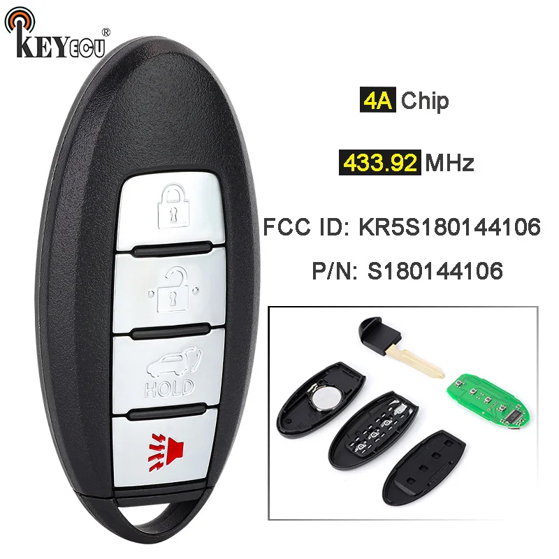 

KEYECU 433,92 МГц 4A чип S180144106 KR5S180144106 безключевая смарт-модель для Nissan Rogue X-Trail 2014 2015 2016