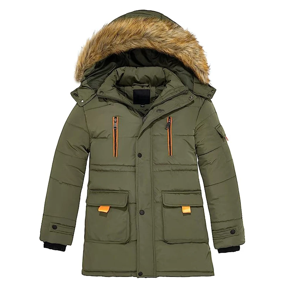 

Boy Winter Puffer Coat Warm Quilted Kids Parka Jacket with Detachable Fur Hood Windproof Thick Outerwear for Teenagers