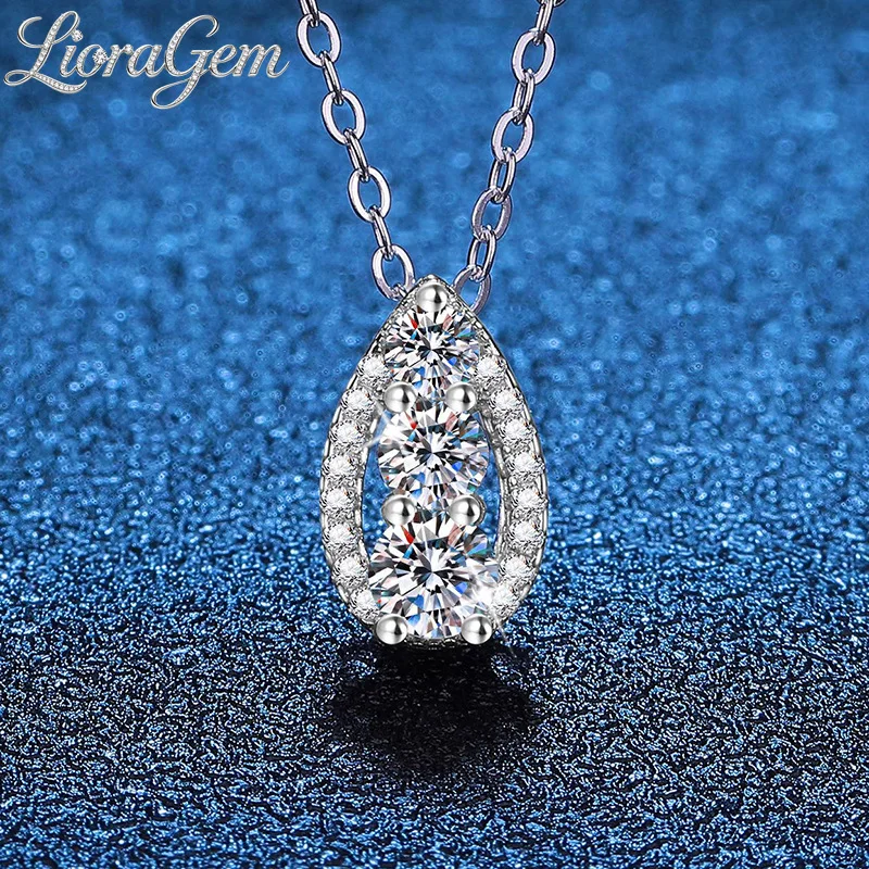 LioraGem Women's Pear-Shaped Moissanite Pendant, Stylish Teardrop-Shaped 60-Point Moissanite Necklace Platinum PT950 Stamp
