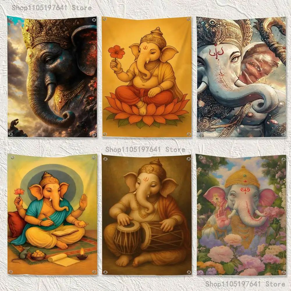 

Ganesh Elephant God Flag Tapestry Banner For Bedroom Outdoor Living Room Restaurant Bar Wall Decor Party