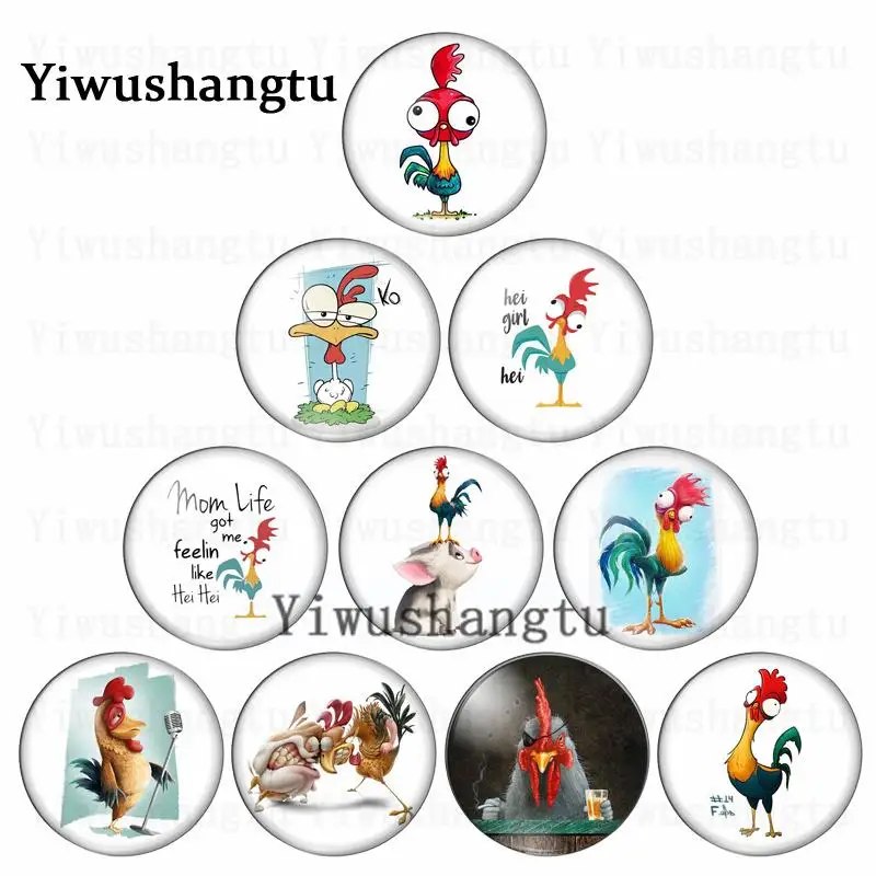 Funny cartoon chicken big eyes animal painting 12mm/18mm/20mm/25mm Round photo glass cabochon demo flat back Making findings