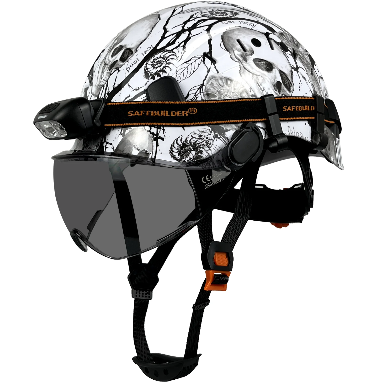 

Carbon Fiber Color CR06X Safety Helmet with Goggles, LED Light, CE ABS HardHat, Visor, Industrial Work