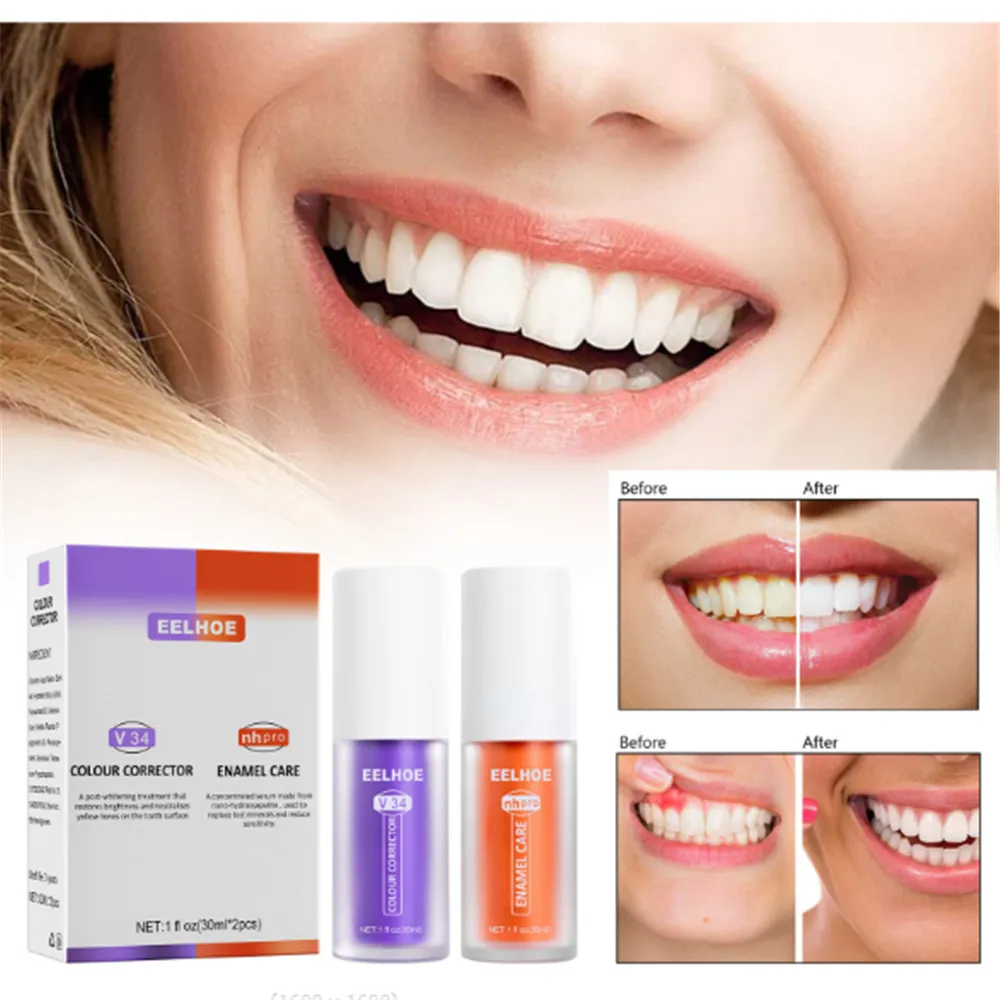 

V34 Colour Corrector Teeth Whitening Toothpaste Oral Cleaning Repair Fresh Breath Herbal Remove Stain Beauty Health Maquiagem