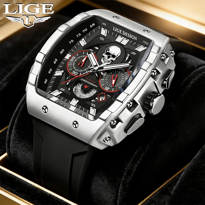 

Новые мужские роскошные часы LIGE: квадратные кварцевые наручные часы, водонепроницаемые, светящиеся, с хронографом, для мужчин, с датой, Reloj Hombre