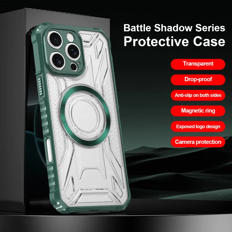 สําหรับMagsafeแม่เหล็กสีทึบสี่มุมAnti Dropเคสโทรศัพท์โปร่งใสสําหรับiPhone 17 Pro Max Air 15 11 12 13 16 Pro Max E