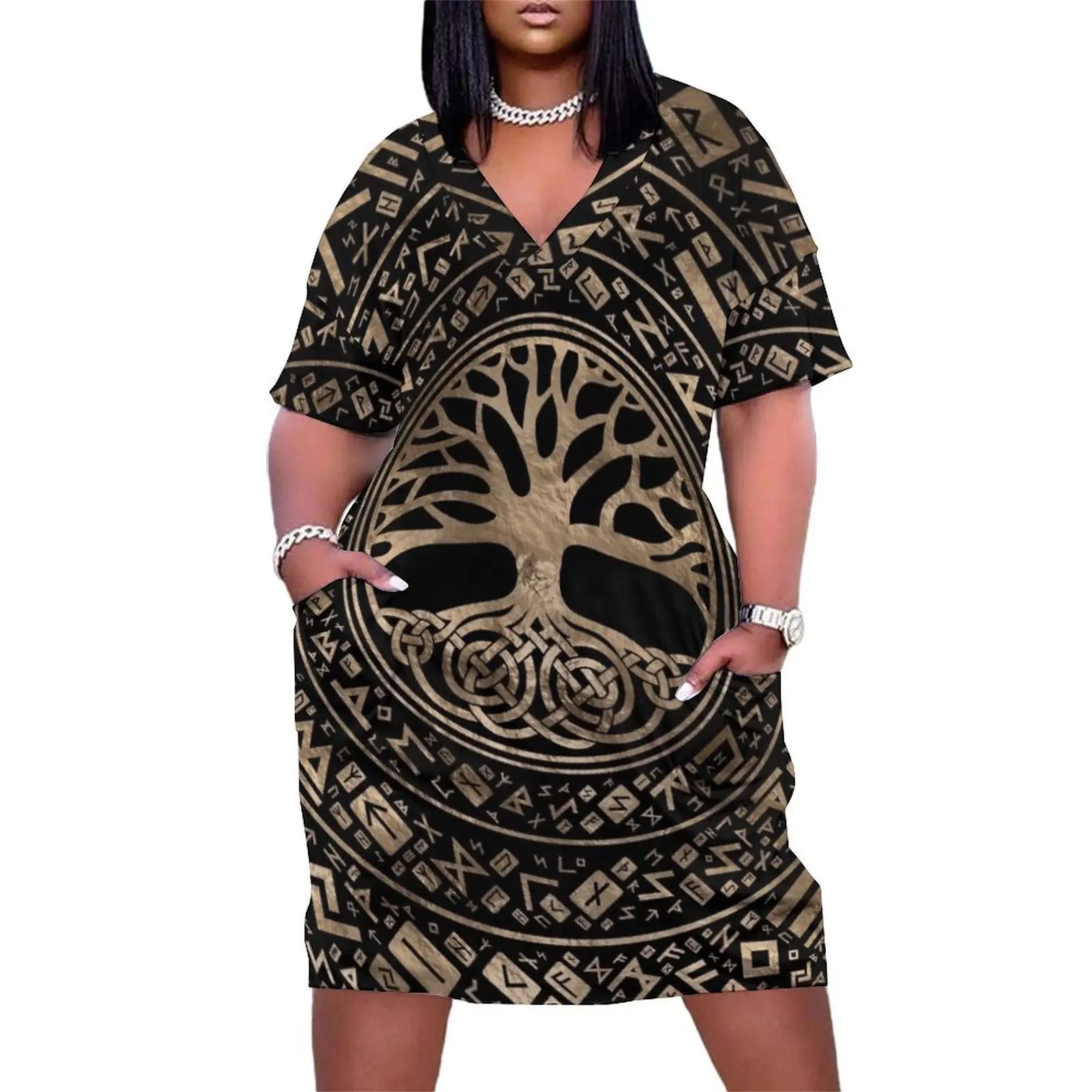 

Tree of life -Yggdrasil Runic Pattern Loose Pocket Dress Bride dresses dresses for woman 2025
