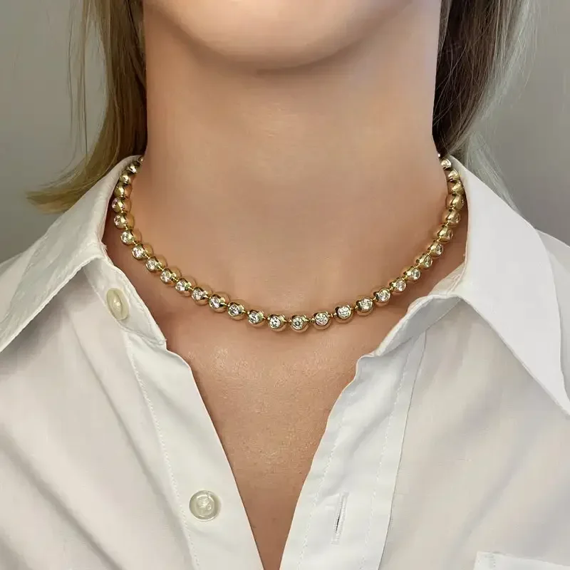 Geometric Round Beaded CZ Jewelry 5A Cubic Zirconia Tennis Necklace 2024 New Bracelet Necklace Set