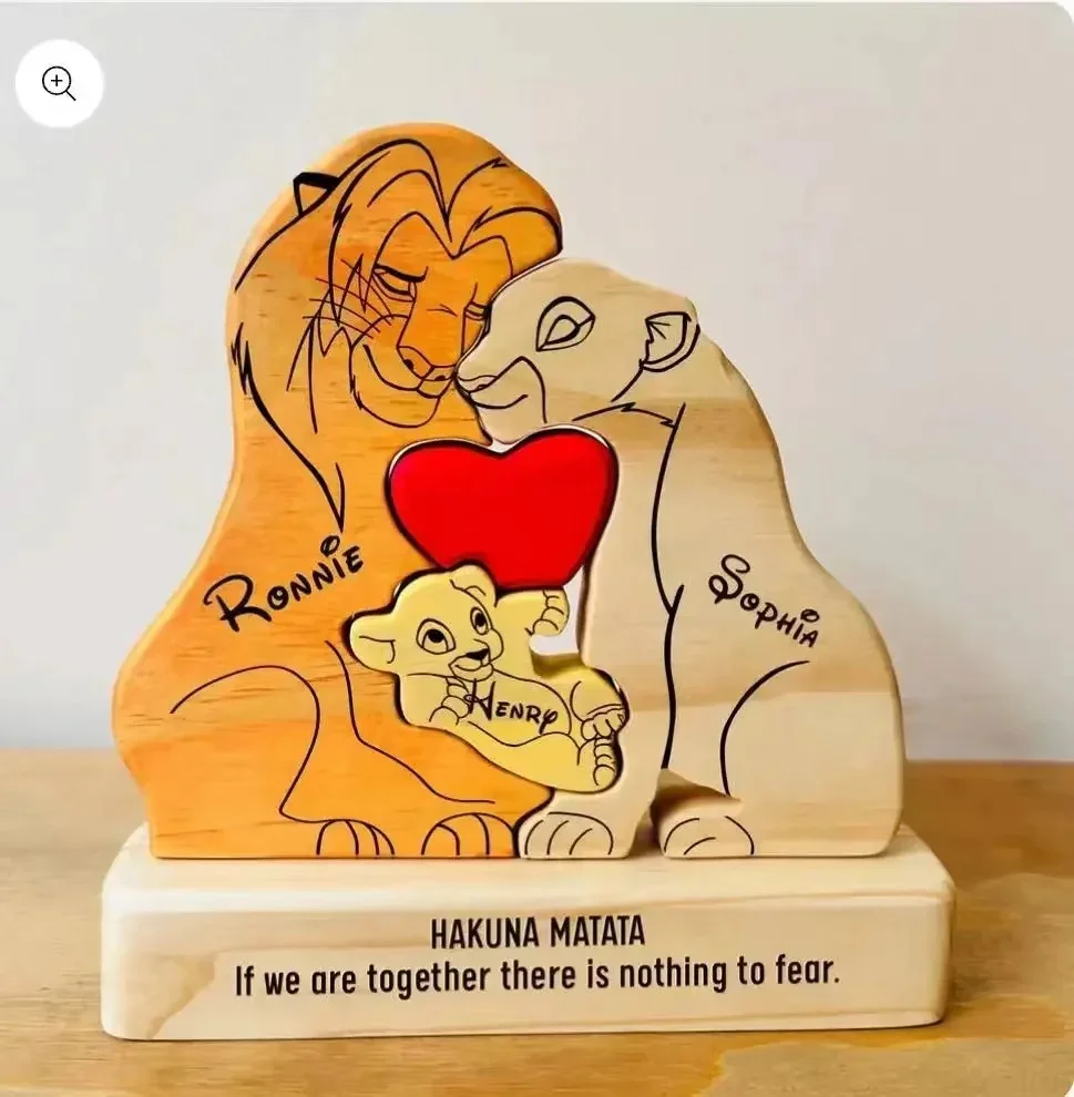 Art Wooden Family Puzzle Personalized Name Puzzle Wooden Lion Puzzle Home Decor Thanksgiving Christmas Warm Gifts for Kid Mother