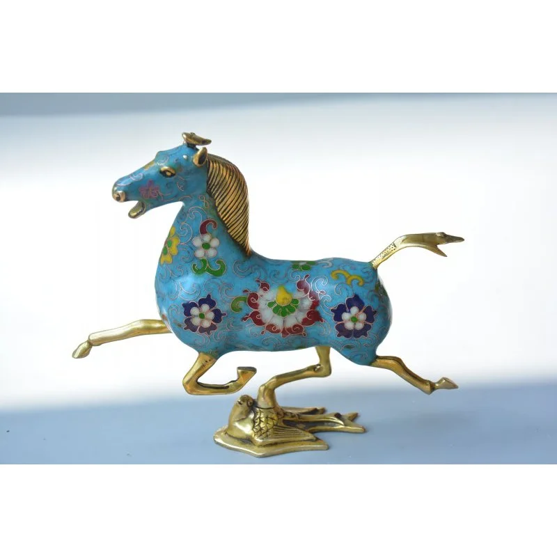 Classic China FengShui Bronze Cloisonne Horse Stepping on Flying Swallow Statue