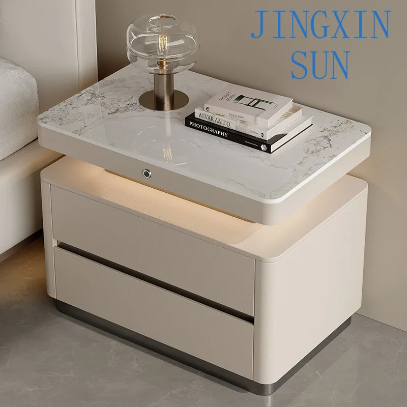 Light luxury bedroom smart LED light storage cabinet bedside table bedroom furniture Bedside tables nightstands Storage locker