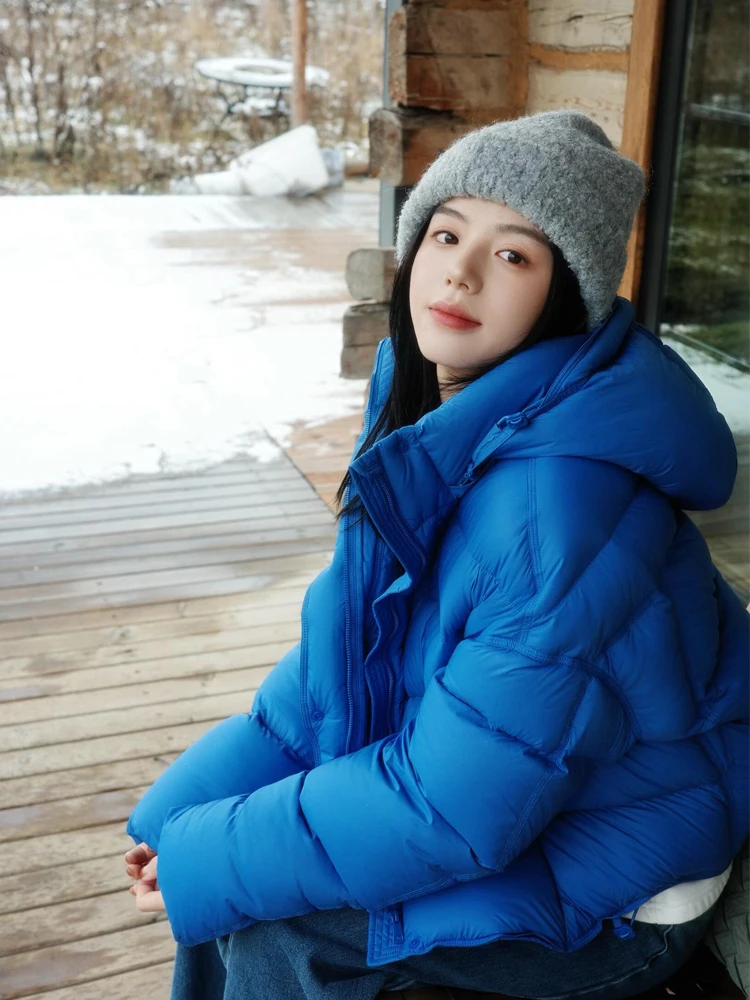 

Sli ort Puffer Jaet Women's Blue Cotton Winter Coat Thiened Korean Sle Regular Fit High Waist Long Sve Zipper