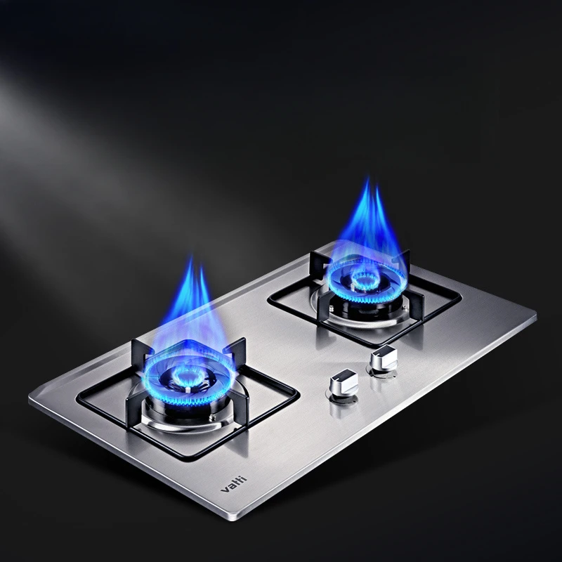 موقد غاز Vatti WB1008A، موقد غاز من الفولاذ المقاوم للصدأ، موقد مزدوج، غاز طبيعي منزلي مائل