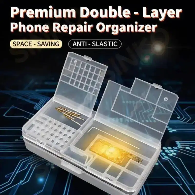 Double Layer Phone Repair Storage Box  Large Capacity Organizer for Screws Chips Small Parts Durable PVC Material 185x93x35mm