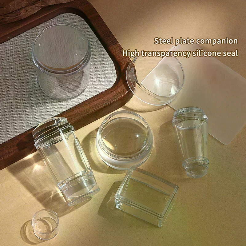 Silicone Transparent Nail Art Stamping Kit French for Manicure Plate Stamp Polish Stencil Template Seal Stamper Scraper