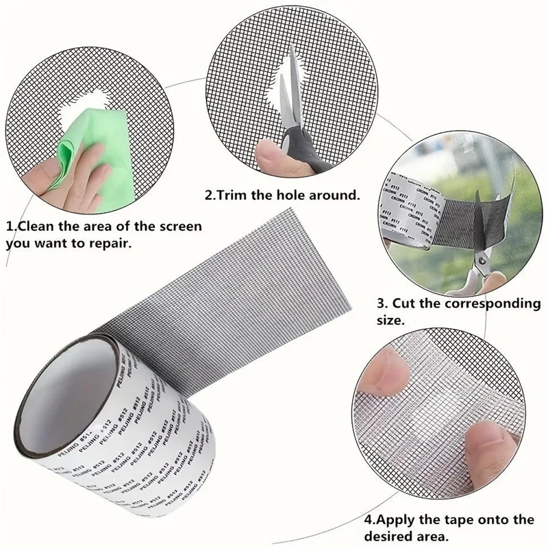 2m Self-adhesive Waterproof Window Door Net Screen Repair Tape Anti-Insect Hole Patch for Screen Doors And Windows