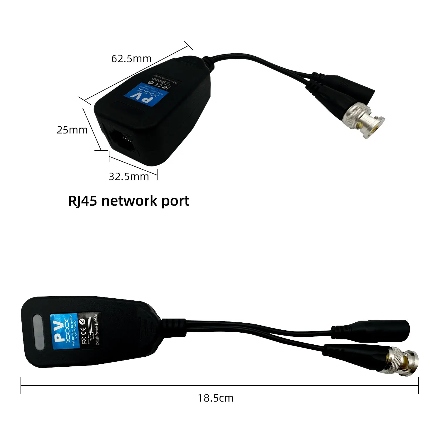 2pcs BNC to RJ45 Transmitter, Monitor Power Transmitter for Integrated Video Power Conversion of HD-CVI/TVI/AHD Analog HD Signal
