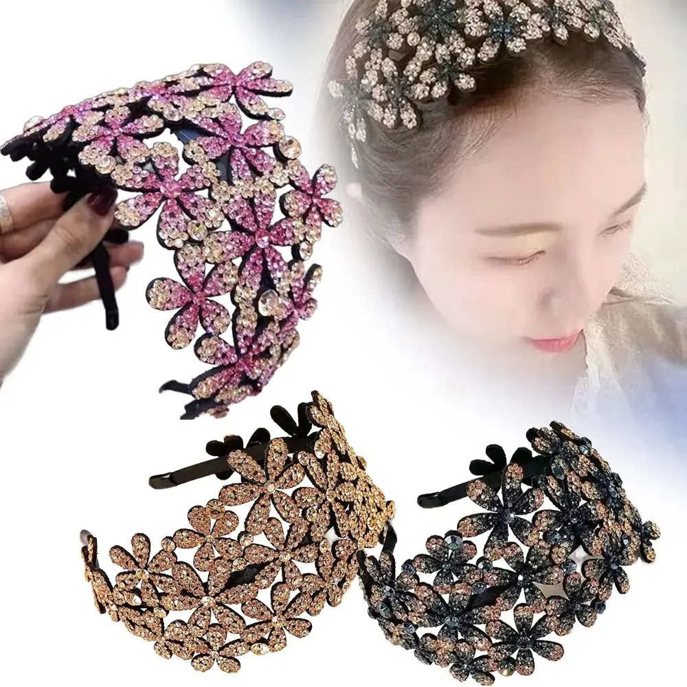 

Elegant Crystal Rhinestone Hairband Flower Anti-slip Headband Hair Accessories for Girl