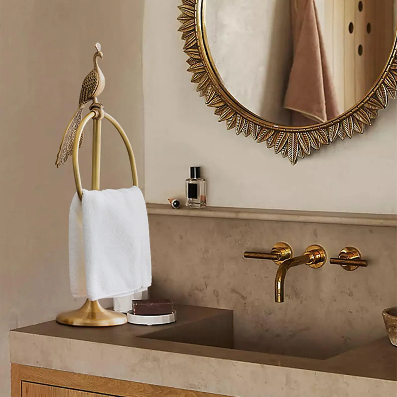 

Towel Rack Towel Bar Peacock Sculpture Decorative Elegant Free Standing for Vanity Cabinet Bathroom Countertop Home Decor