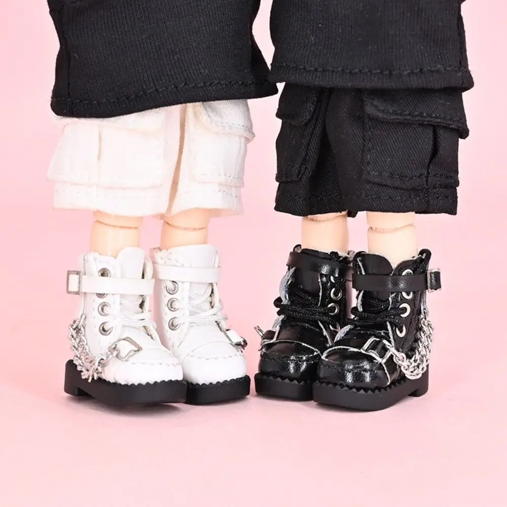 1 par de botas altas para muñeca Obitsu 11, cadena de Metal, tacón alto, zapatos de cuero para muñeca Bjd 1/12, botas informales de cuero PU 1/12 para muñeca Bjd